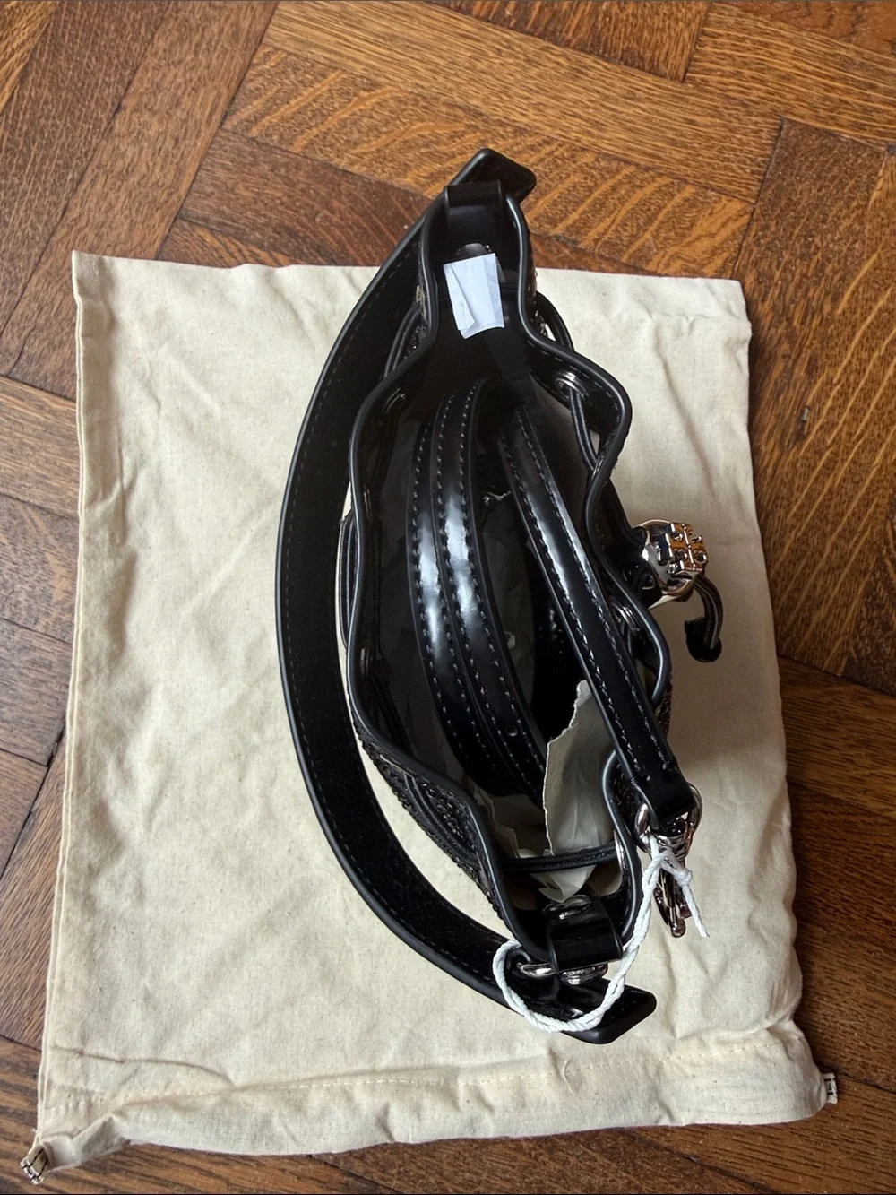 Tory Burch Black Embellished Mini Bucket Bag